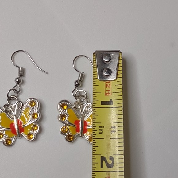 Cute Yellow And Orange Butterfly Earrings - Picture 7 of 10